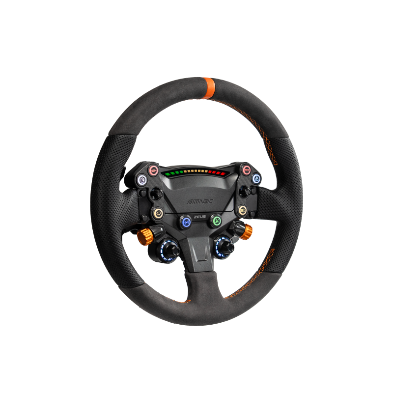 Simagic Zeus Sport 320mm racing steering wheel without MagicDash 4, angled view