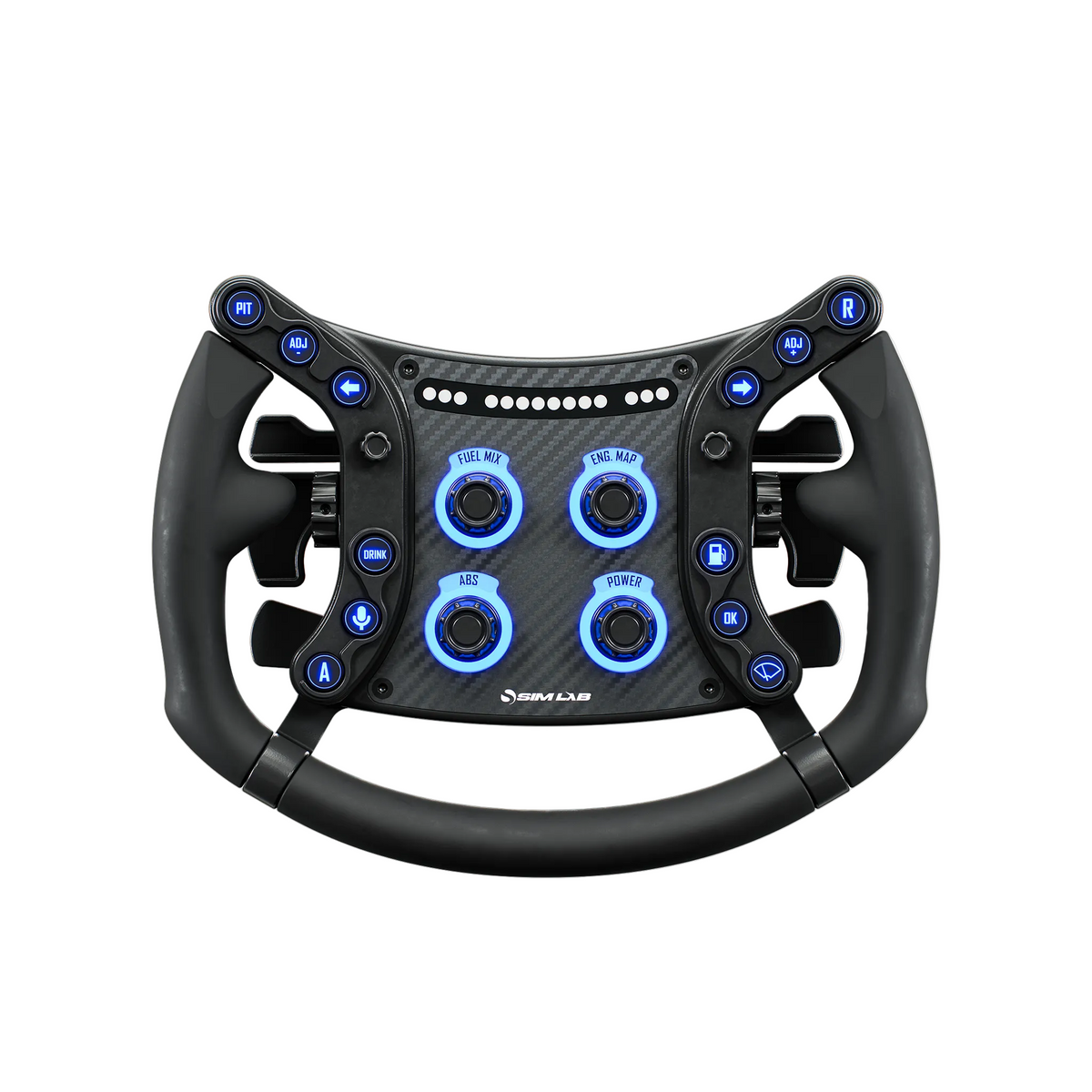 Sim-Lab GTSL Pro Sim Racing Steering Wheel - front with blue LEDs