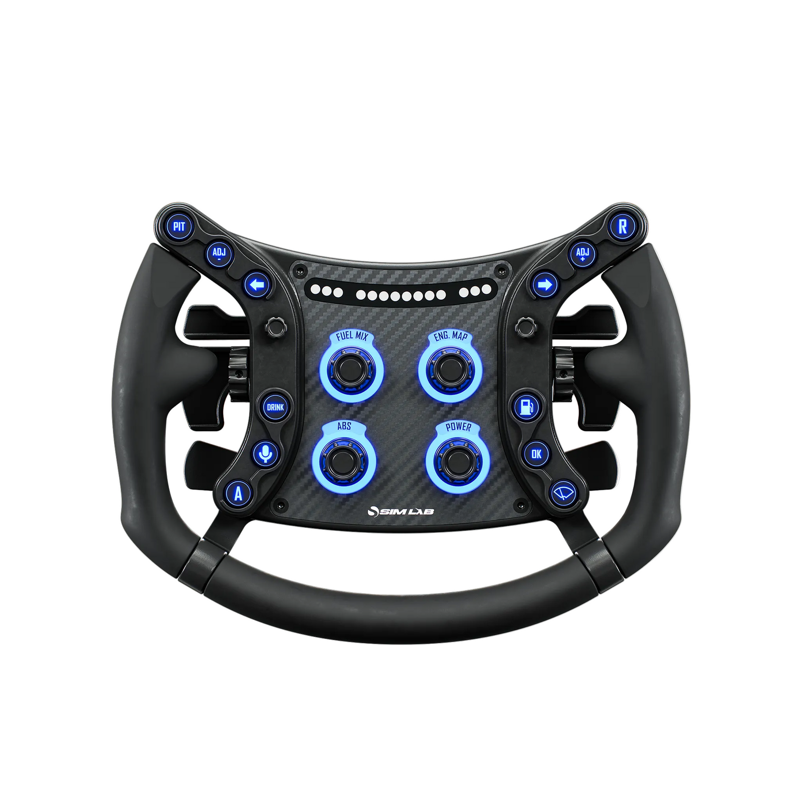 Sim-Lab GTSL Pro Sim Racing Steering Wheel - front with blue LEDs