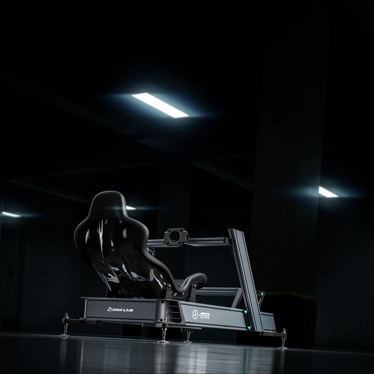 Mercedes-AMG PETRONAS Formula One Team Sim Racing Cockpit in garage setting
