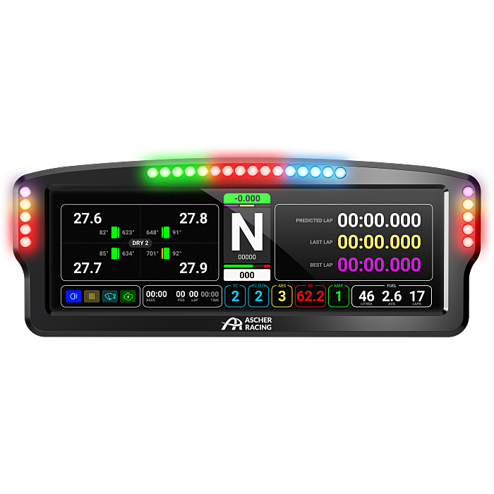 Ascher-Racing 8" Dashboard - front view with LSR display on